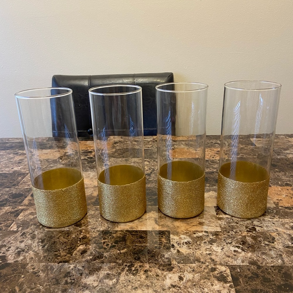 Set of 4 Gold Glitter Cylinder Vases